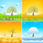 Seasons Mosaic with Different Weather Nature Scenes